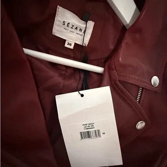 Sezane Zigg Leather Jacket in wine red burgundy - Picture 5 of 5